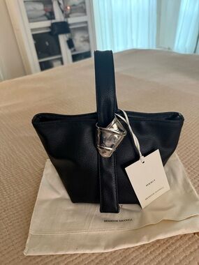 Brandon Maxwell Black Vegan Leather Mini Wrist Bag with Silver Accent